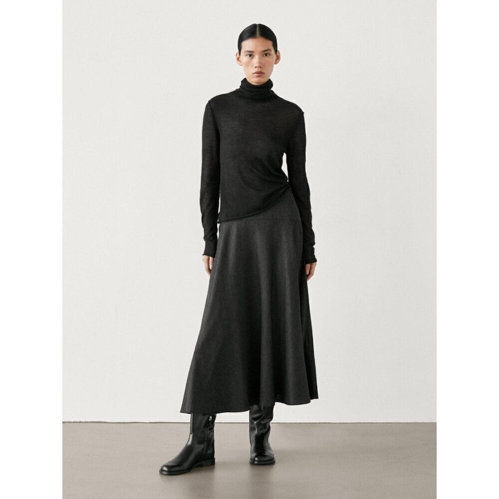Massimo Dutti Womens Midi Skirt EU 38 US 6 Gray Flared Tailored 5201/583 NWT